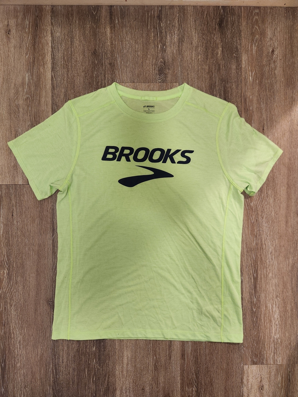 Brooks Neon Yellow-Green Logo Short Sleeve Performance Tee